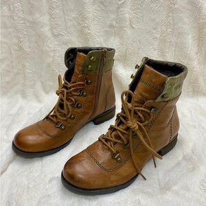 Josef Seibel Sanja Boots Women's US 6 EU 37 Brown Green Leather Lace Up Zip